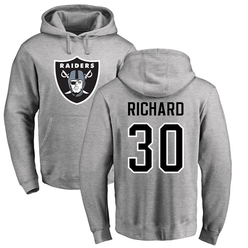 Men Oakland Raiders Ash Jalen Richard Name and Number Logo NFL Football #30 Pullover Hoodie Sweatshirts->nfl t-shirts->Sports Accessory